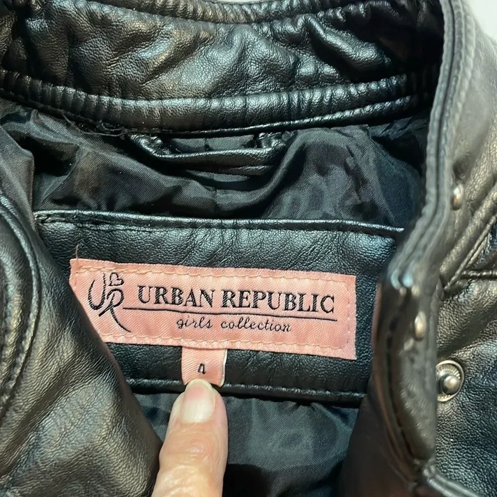 Urban Republic Girls Black Faux Leather Moto style Jacket Size 4